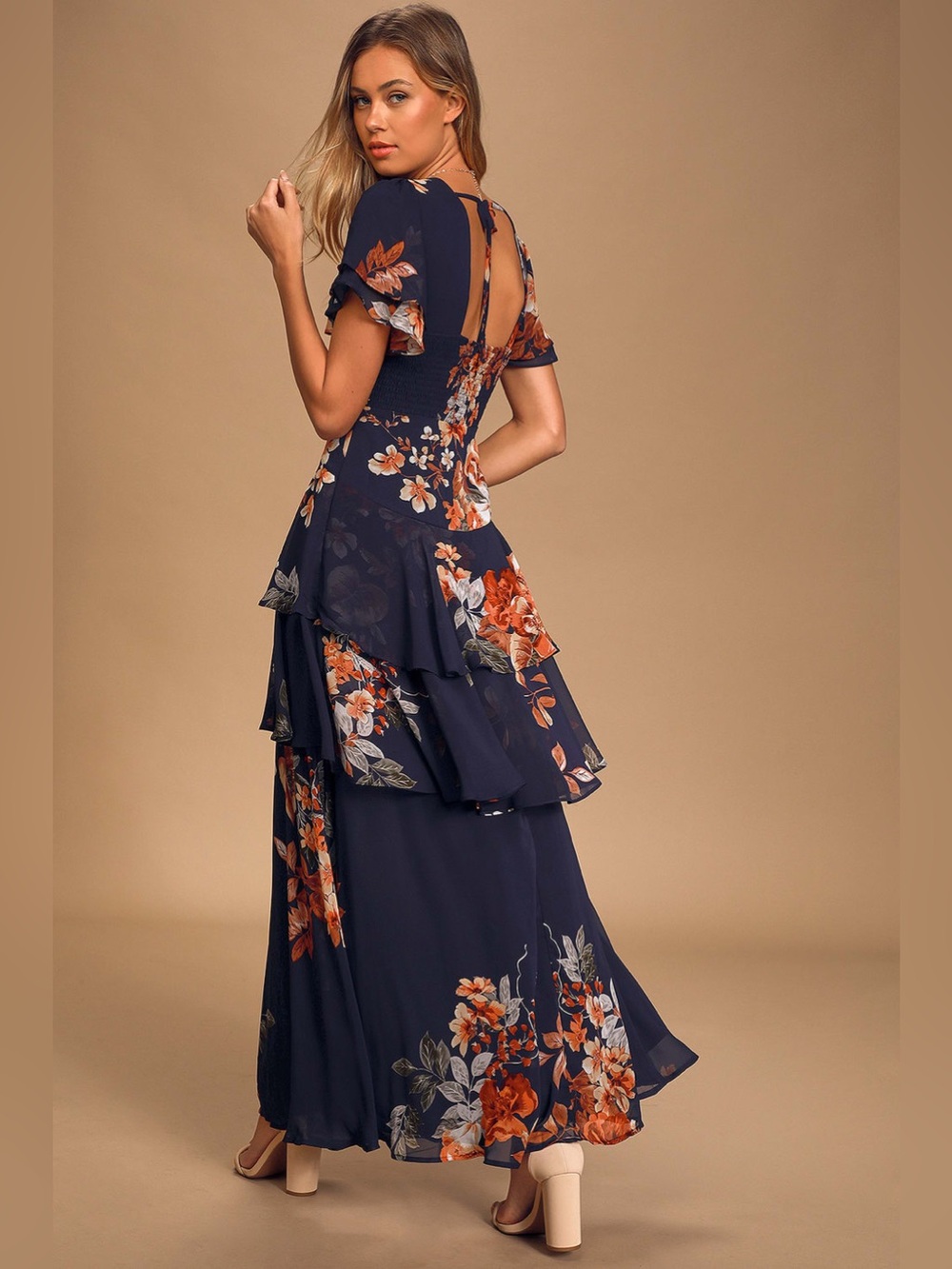 LULUS Midnight Mood Navy Blue
Floral Print Tiered Maxi Dress - Picture 6 of 9